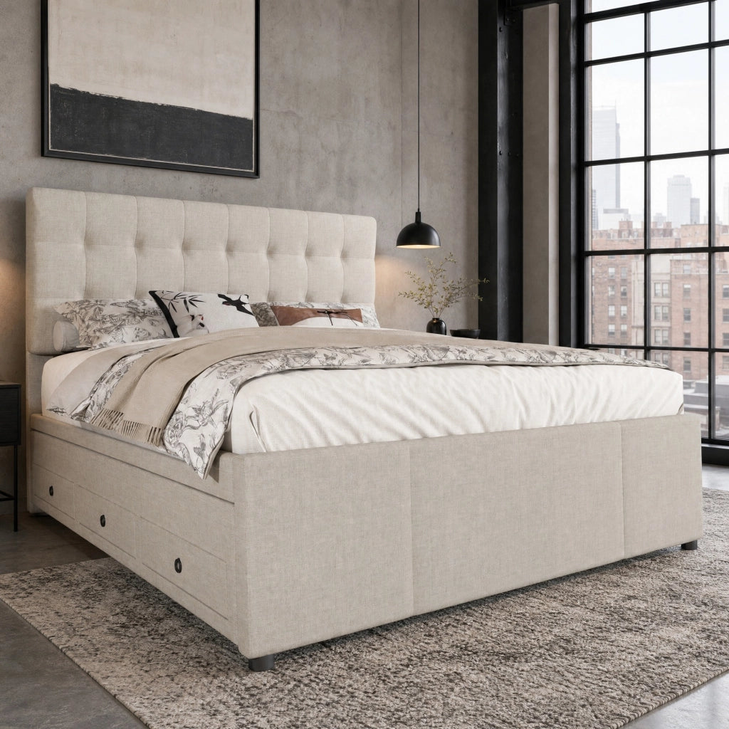 LETTO matrimoniale estraibile 140x200 cm in lino beige