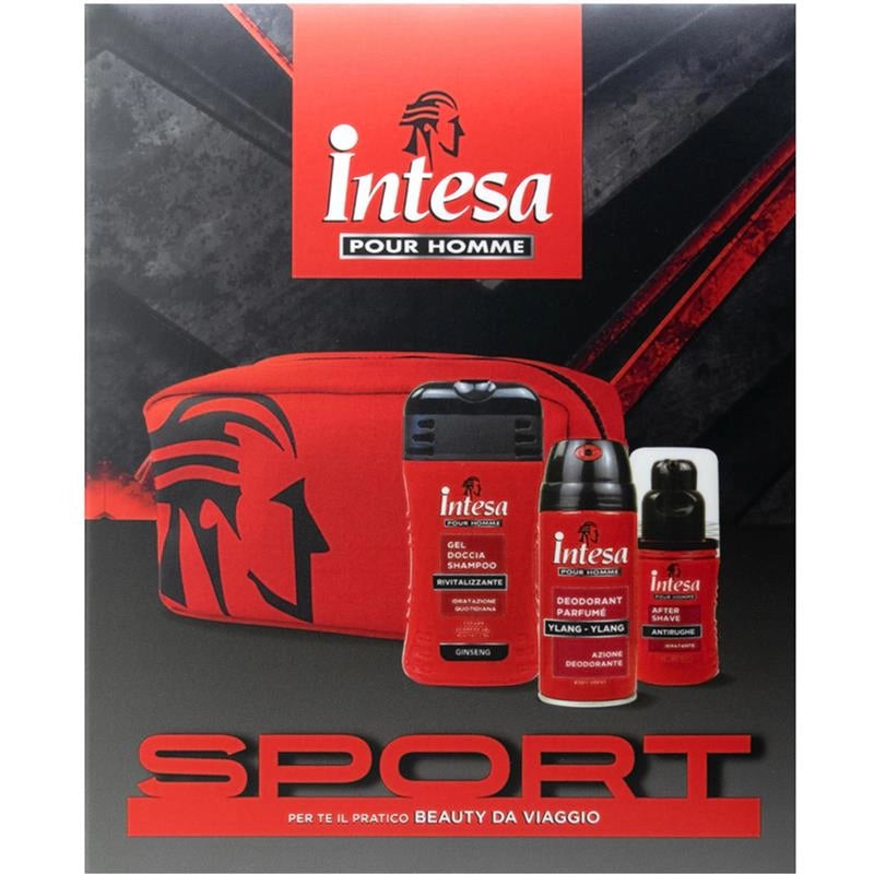INTESA POUR HOMME CONFEZIONE REGALO DEODORANTE YLANG YLANG 150 ML, DOCCIASHAMPOO GINSENG 250 ML, DOPOBARBA ANTIRUGHE 100 ML, BEAUTY DA VIAGGIO 4PZ