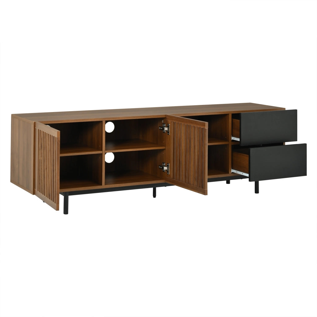 Mobile TV 160 cm con Ante a Doghe e 2 Cassetti; MDF; Noce e Nero