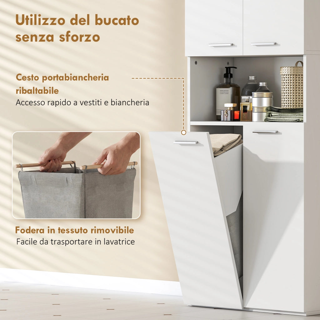Mobile da Bagno con Cesto e Ripiano ¨C Zephmum ¨C Bianco Legno 60x30x174 cm