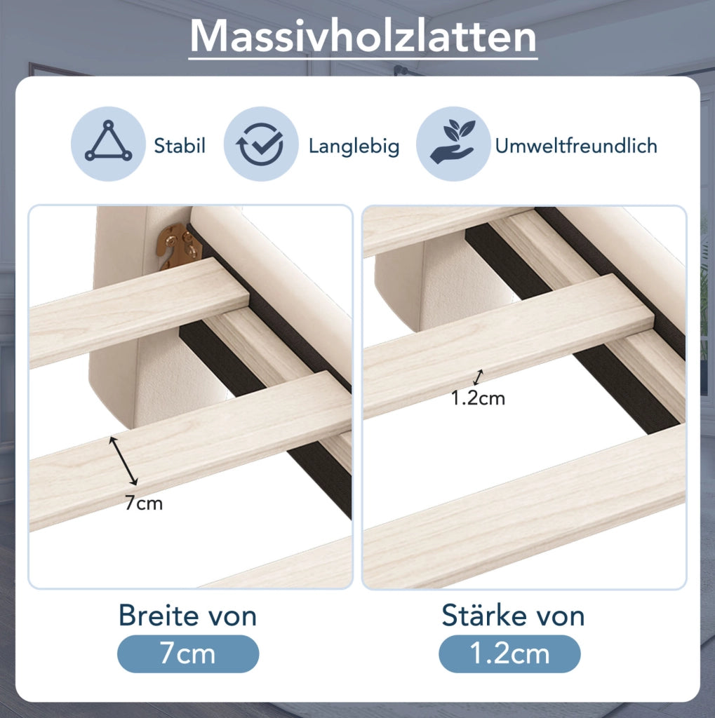 Letto imbottito 180 × 200 cm con testiera ondulata; rete a doghe; velluto beige