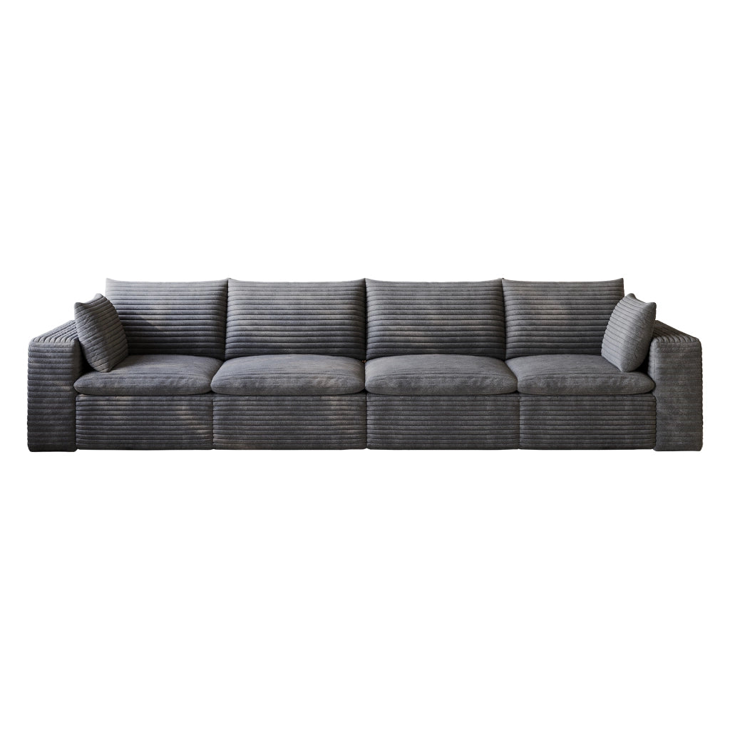 Divano 3 Posti in Tessuto a Coste ¨C MINIMAL ¨C Grigio Scuro, 340cm, Imbottito, Senza Montaggio