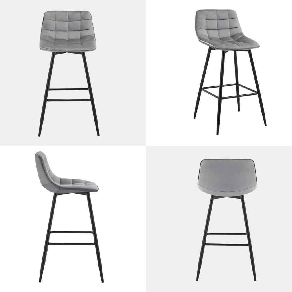 Set di 6 Sgabelli da Bar Moderni Sedia da Cucina con Schienale Poggiapiedi Rivestimento in Velluto Grigio Chiaro, Gambe in Metallo BH143hgr-6