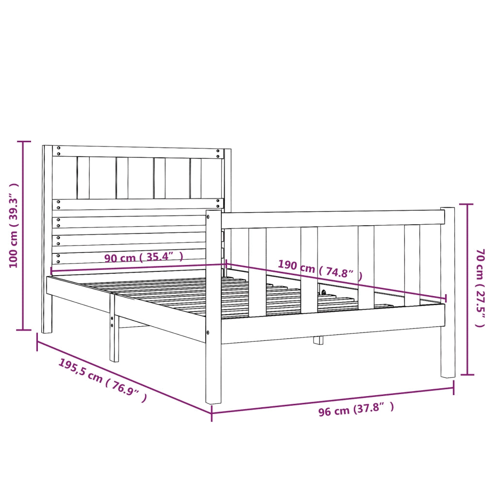 Giroletto-Struttura Letto 90x190 cm Single in Legno Massello 902180