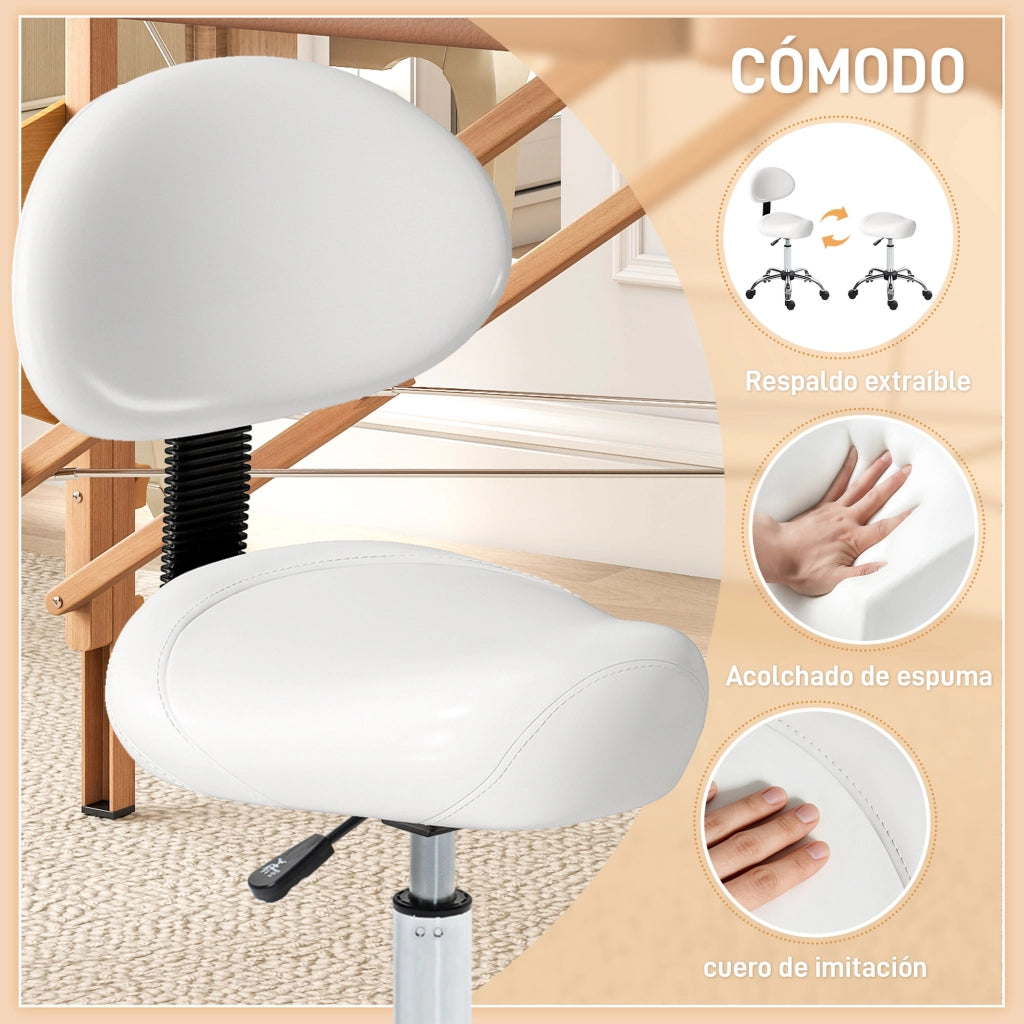 Sgabello Girevole con Schienale e Ruote ¨C zephmum ¨C 50x50x83-98cm Bianco