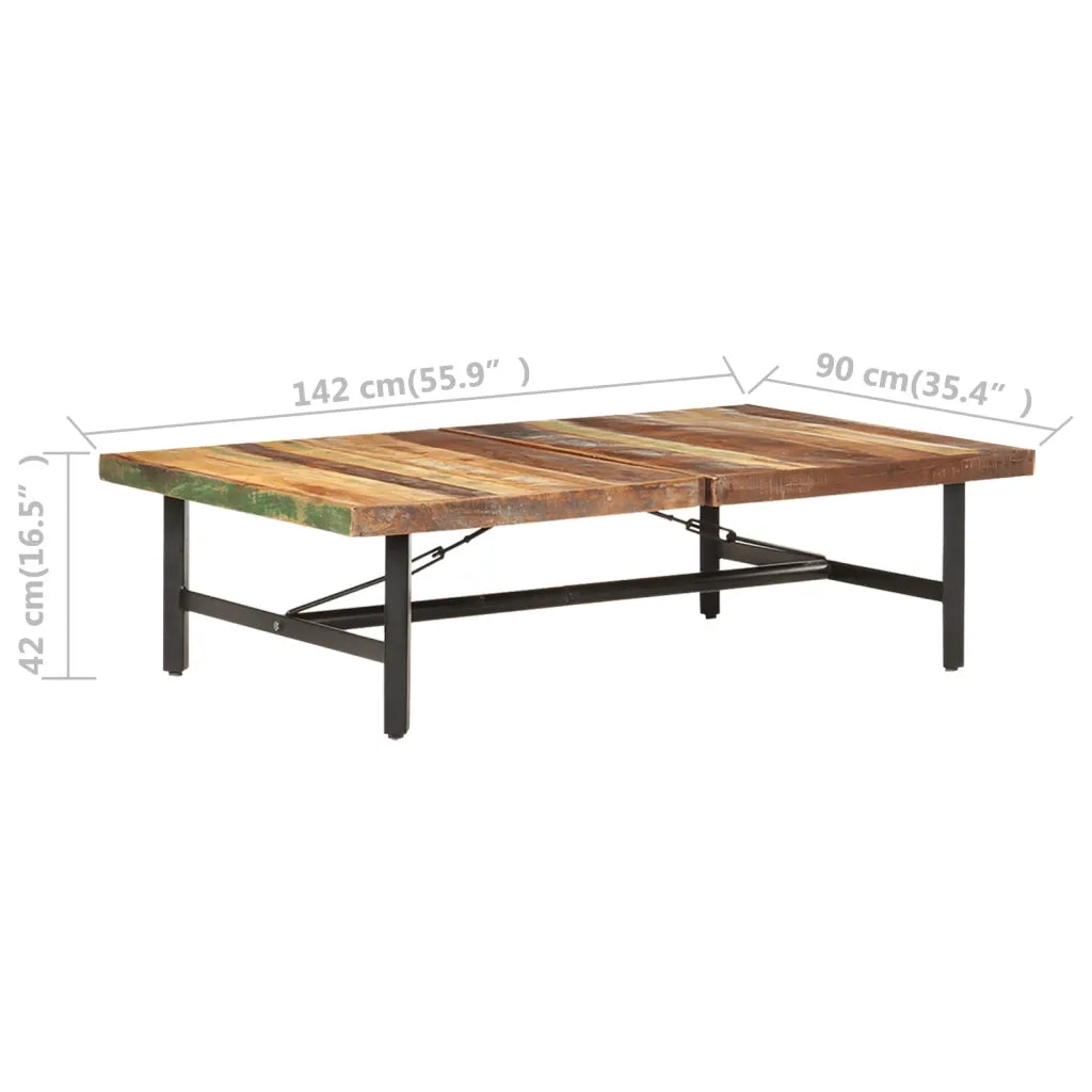 Tavolino da Salotto in Legno Massello di Recupero 142x90x42 cm