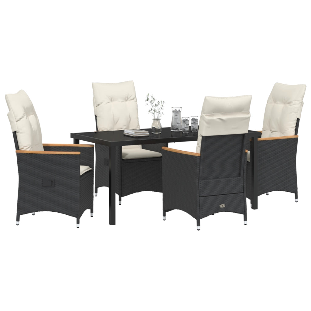Set da Pranzo da Giardino 5 Pezzi con Cuscini Rattan Polare Nero