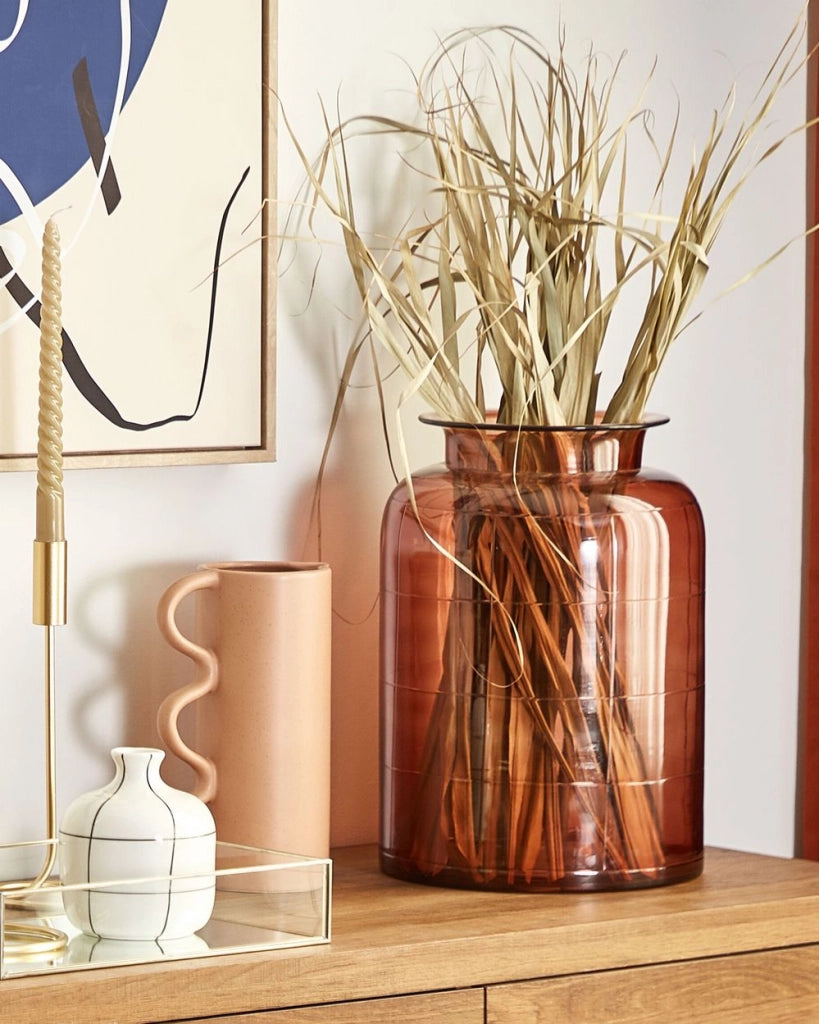 Vaso per fiori in vetro marrone dorato 35 cm decorativo fatto a mano a forma di cilindro da tavolo decorazione per la casa design moderno