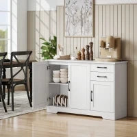 Credenza Buffet da cucina con 3 porte, 2 cassetti e ripiano regolabile, 120 x 38 x 79 cm, Bianco