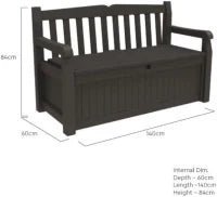 Panchina Contenitore da Giardino Patio, 227L, Effetto Legno, Grafite, 132,7x61,2x89H cm