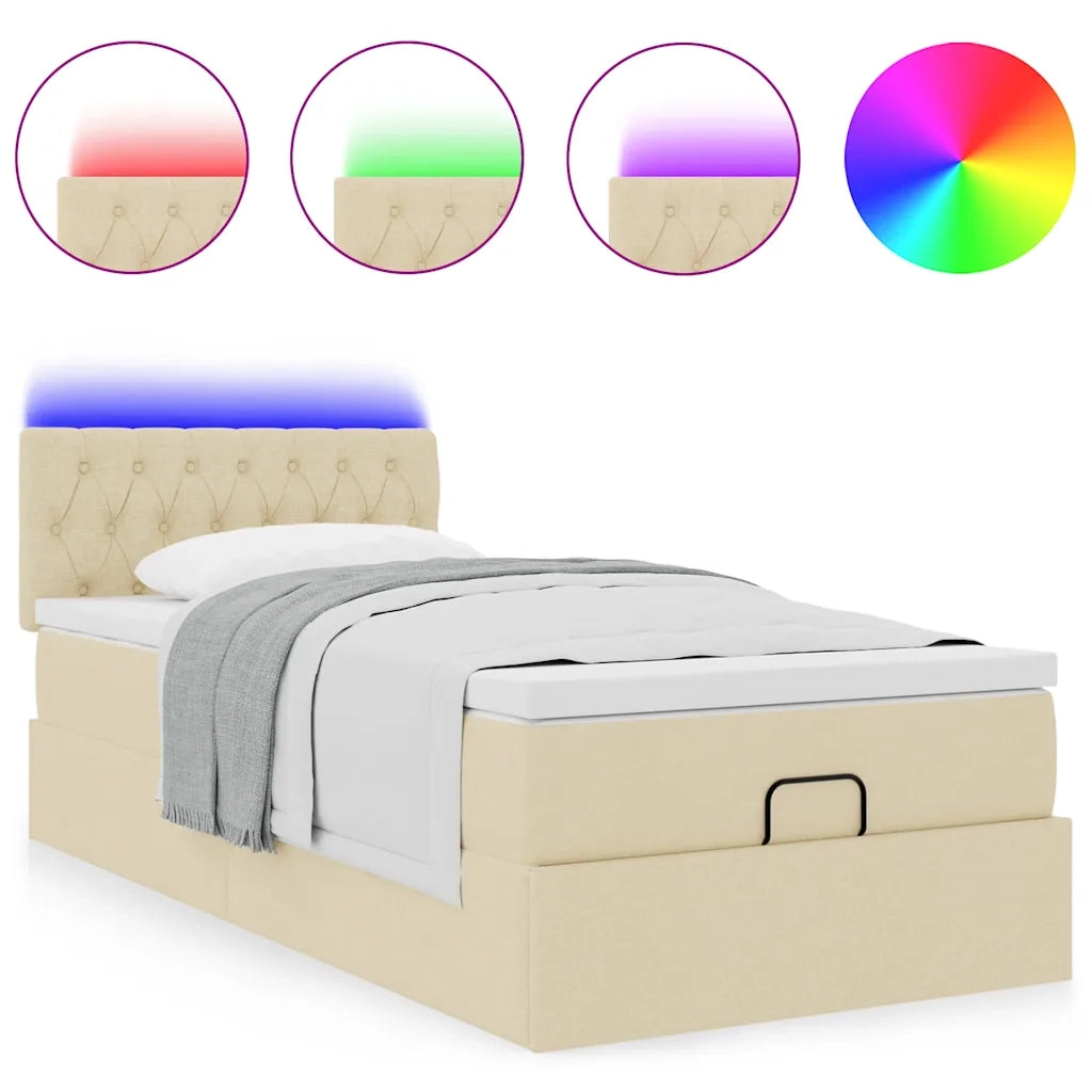 vidaXL Struttura Letto Pouf con Materasso Crema 90x190 cm in Tessuto