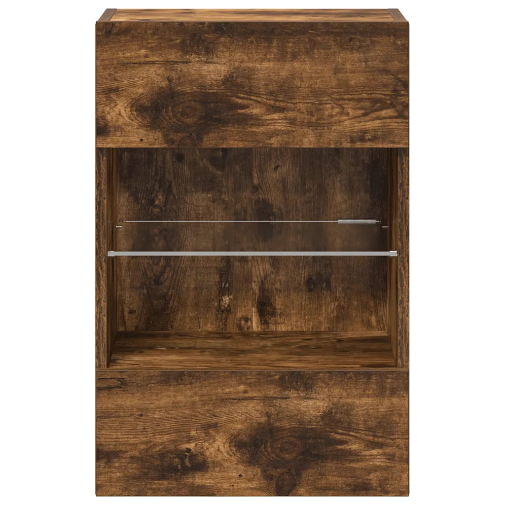 Mobili da parete con luci LED per TV 2pz Rovere Fumo 40x30x60,5 cm 837087
