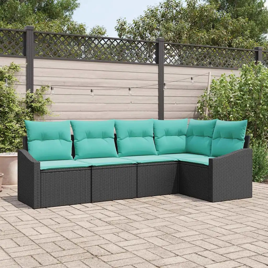 Set di divani con cuscino 5 pcs Nero polyrattan