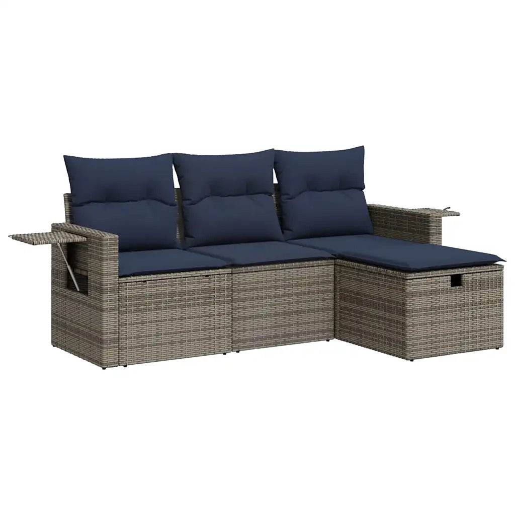 Set Divani da Giardino 4 pz con Cuscini in Polyrattan Grigio