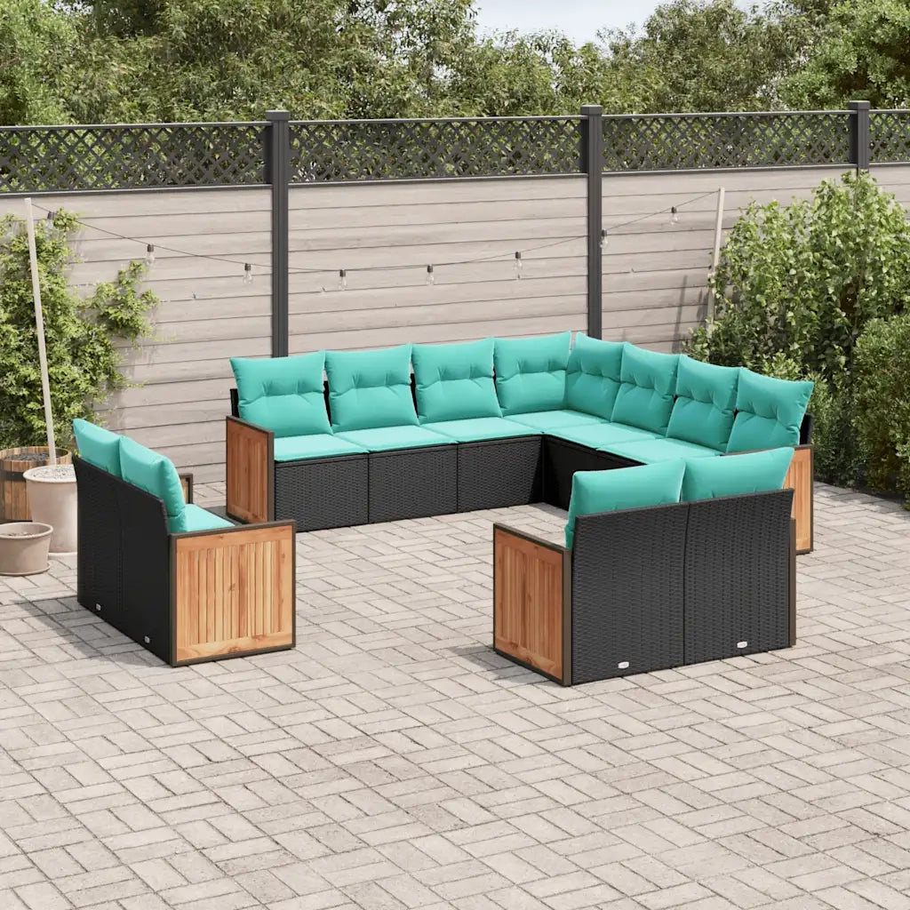 Set Divani da Giardino 11 pz con Cuscini Nero in Polyrattan 3228178
