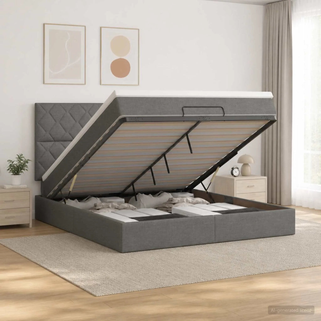 Letto Ottomano con Materasso e LED Grigio Scuro 140 x 200 cm 3458160