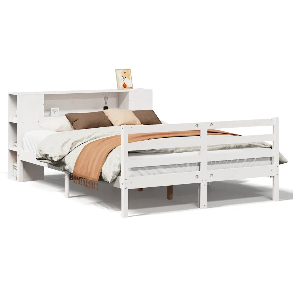 Letto Libreria senza Materasso Bianco 150x200 cm Legno di Pino 3321855