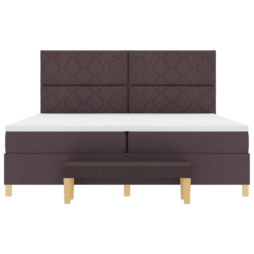Letto con Box Spring con Materasso e Panchetta Marrone Scuro 200x200 cm Tessuto