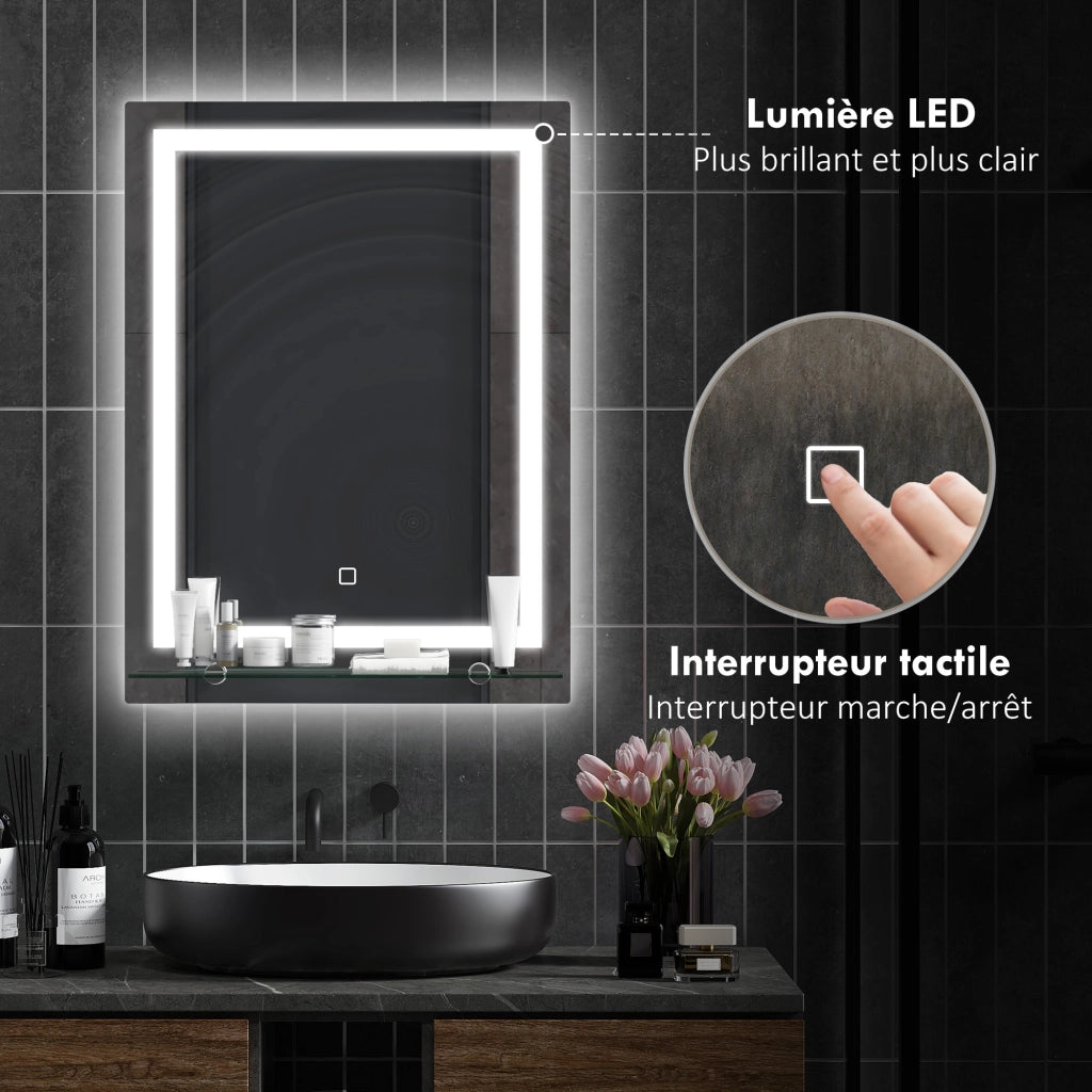 Specchio LED per Bagno con Ripiano Integrato ¨C Zephmum ¨C Bianco 60x30x15