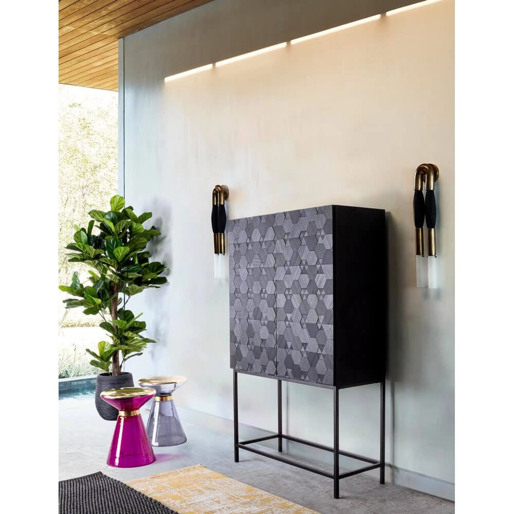 Tavolino in vetro trasparente con anello decorativo dorato - VERDANT