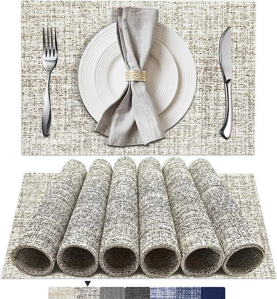 Set di tappeti di vinile in tessuto, con 6 pezzi, anti-slip, resistente al calore, lavabile (grigio scuro)