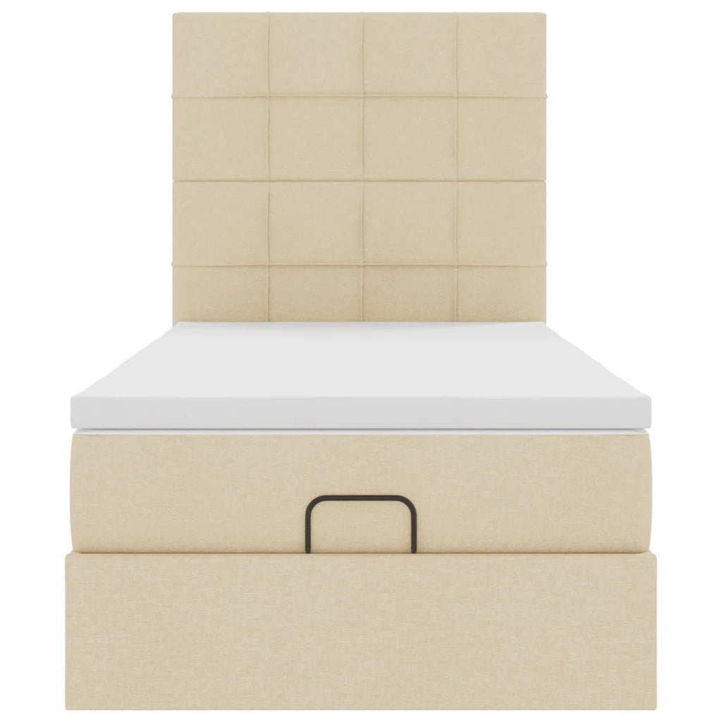 Struttura Letto Pouf con Materasso Crema 100x200 cm in Tessuto