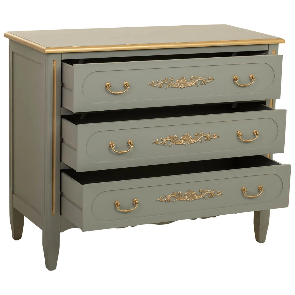 Cassettiera in legno con 3 cassetti verdi, 90x42x76h cm