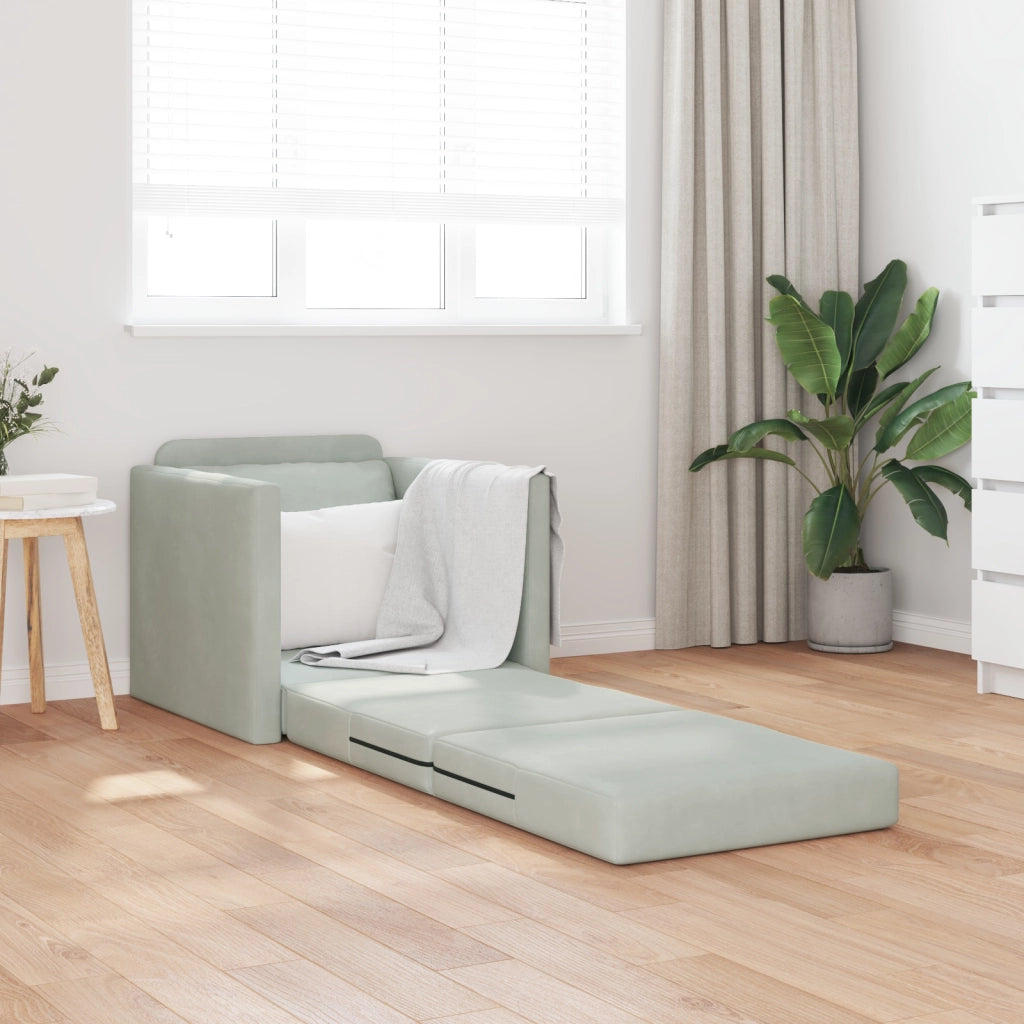 Divano a terra  Singolo Convertibile in Velluto 74x77x81 cm Grigio chiaro
