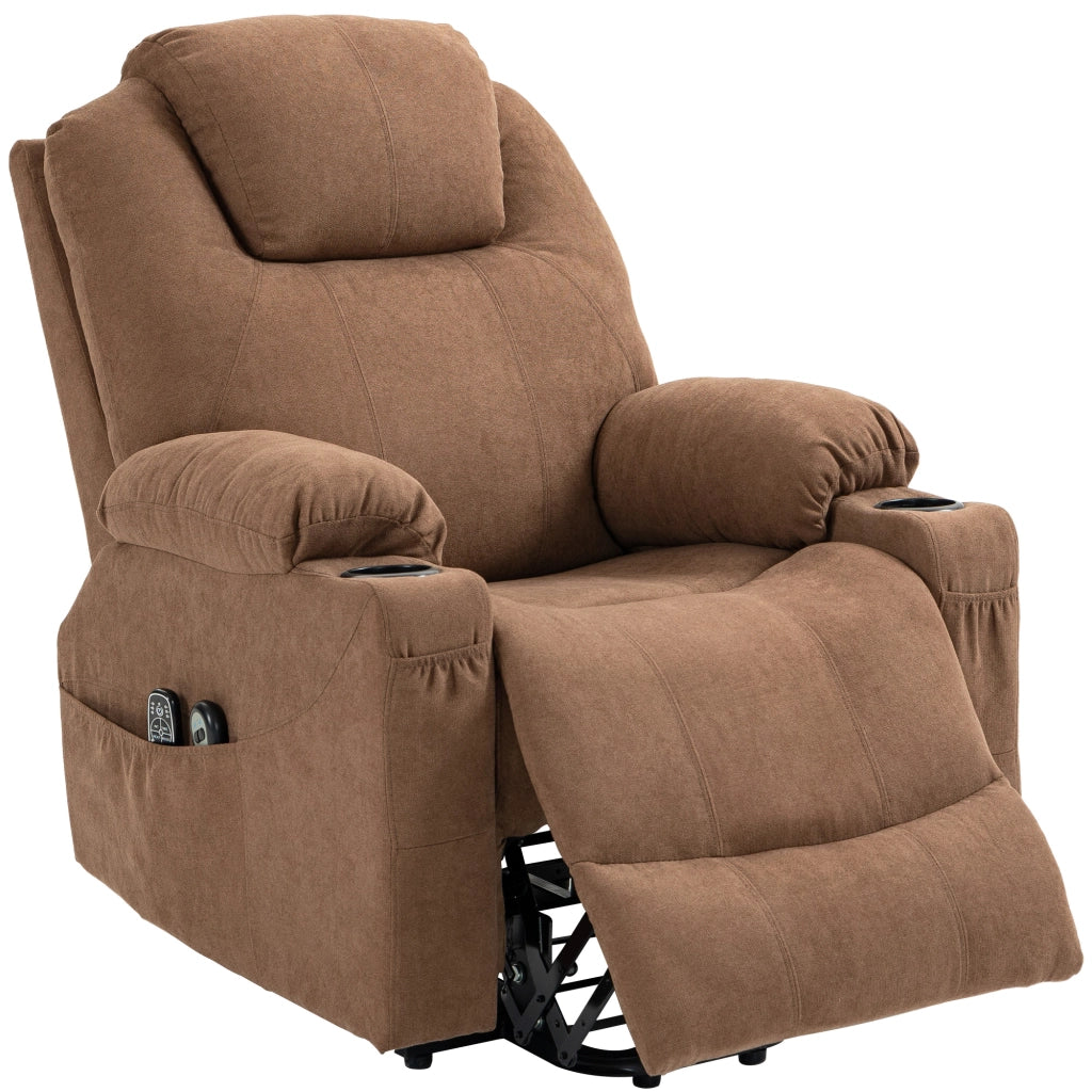 Poltrona Alzapersona Massaggiante Relax Reclinabile Elettrica con Telecomando ¨C Xylo ¨C Tessuto Effetto Lino Caff¨¨
