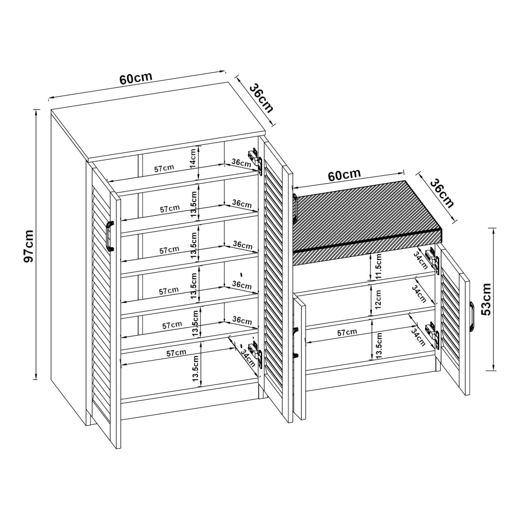 Mobiletto portascarpe Løten con panca MDF 97 x 120 x 36 cm bianco 03_0010122