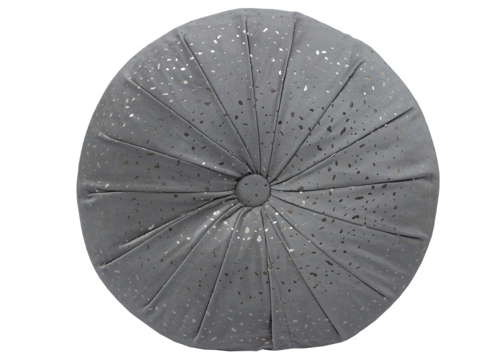 Cuscino Arredo Imbottito Effetto Velluto Rotondo A Pieghe Plissettato Con Lurex - 38x38 - Tortora