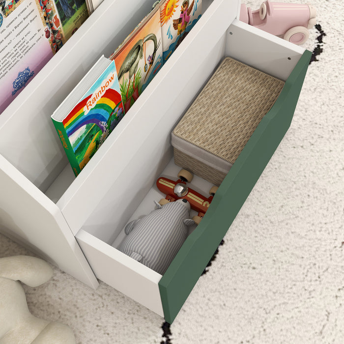 Libreria per Bambini 3-8 Anni 62.5x30x70 cm a 3 Ripiani con Cassetto Inferiore in MDF Verde