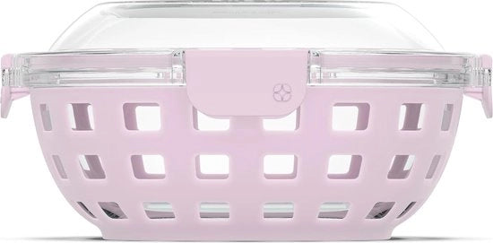 Lunchbox in vetro con coperchio siliconizzato e chiusura ermetica - contenitore a 5 coperchi in casimir rosa