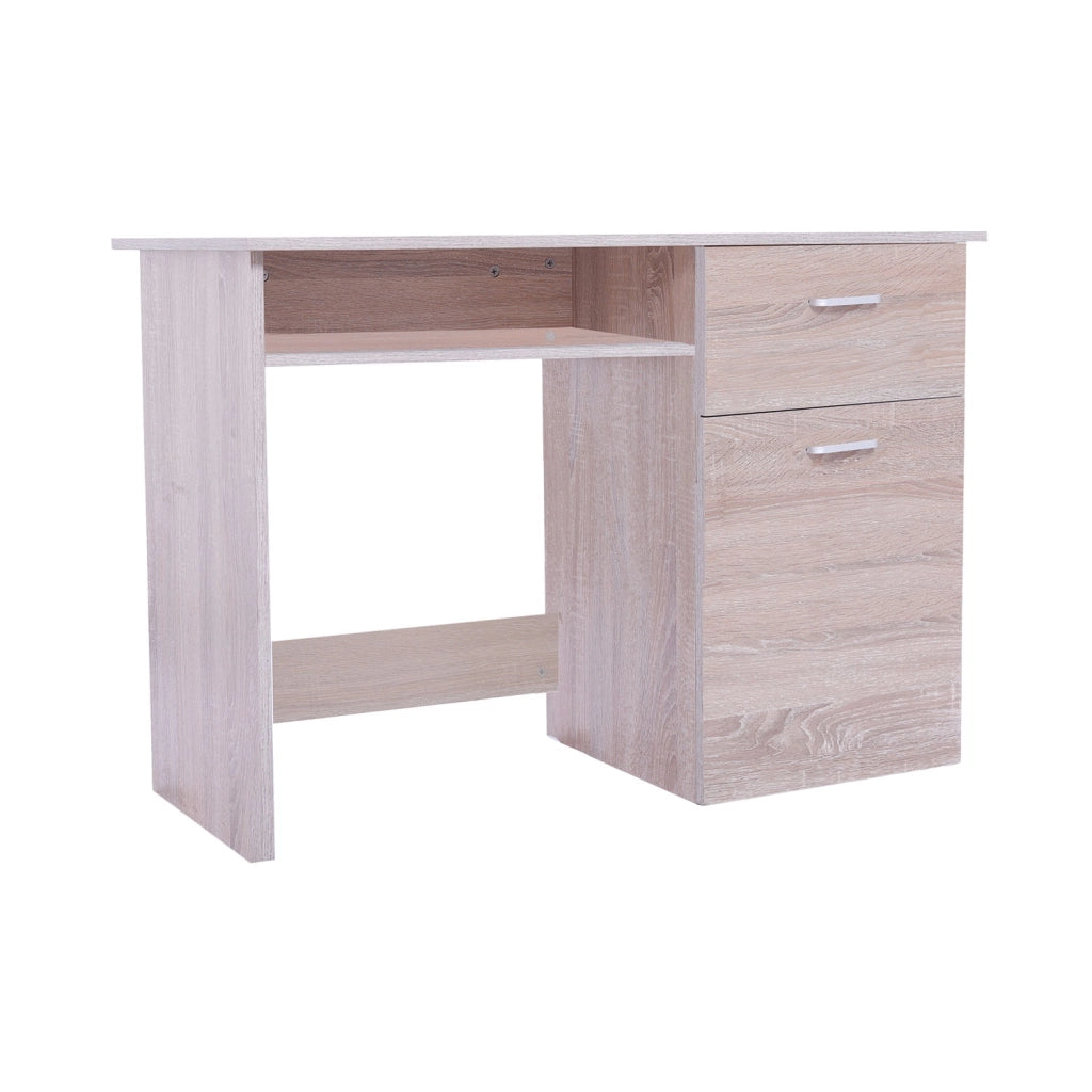 Sally - scrivania in legno di pino con 1 anta + 1 vano + 1 cassetto - 100x50x73 cm marrone