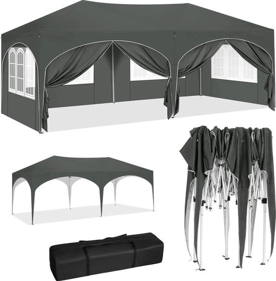 Tenda da Festa - 6 Pareti - Opvouglabile - Acquaparata - Tenda da Sdraio - Tenda da Picnic - Altezza Regolabile - Protezione UV - Pergola con Panno di Ombra