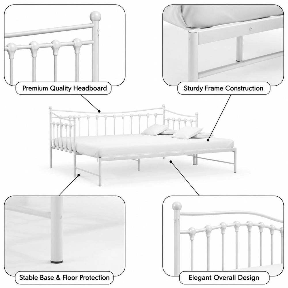 Pull-out Sofa Bed Frame White Metal 90x200 Cm