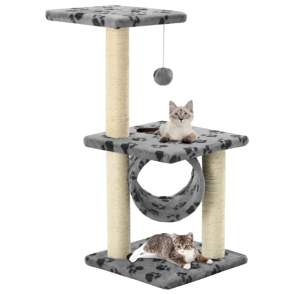 Albero per Gatti e Tiragraffi Sisal 65 cm Zampe Stampate Grigio 170547