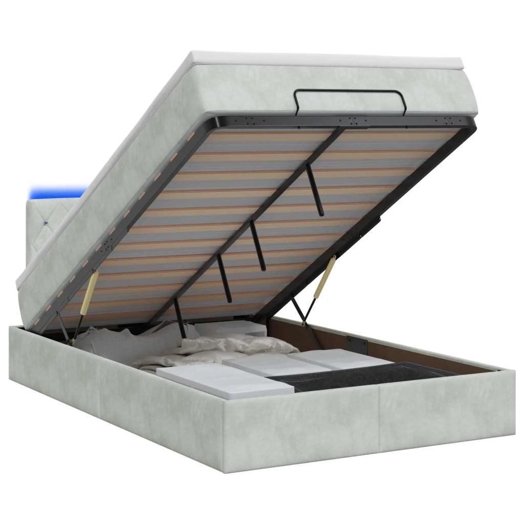 Letto Ottomano con Materasso e LED Grigio Chiaro 120 x 200 cm 3457059
