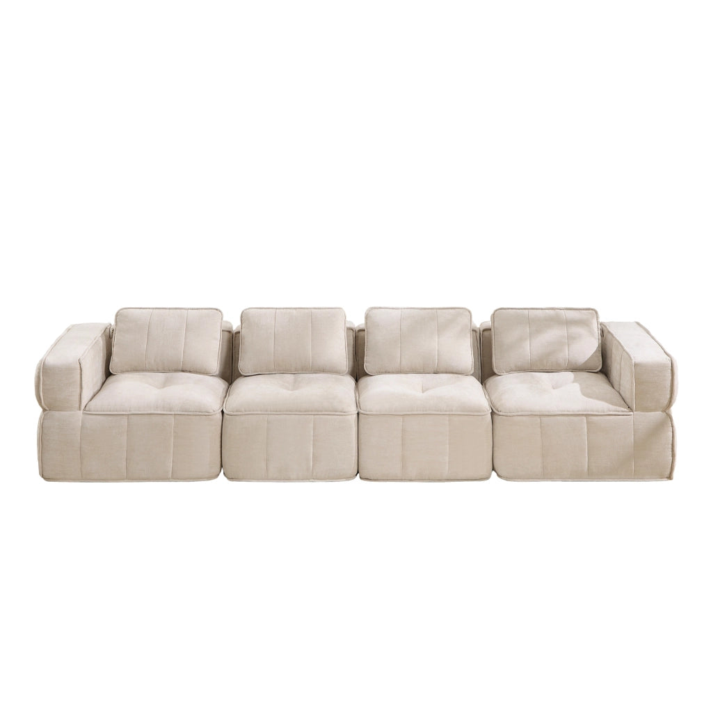 Divano modulare senza struttura 4 posti in poliestere beige; 344 x 93 x 67 cm