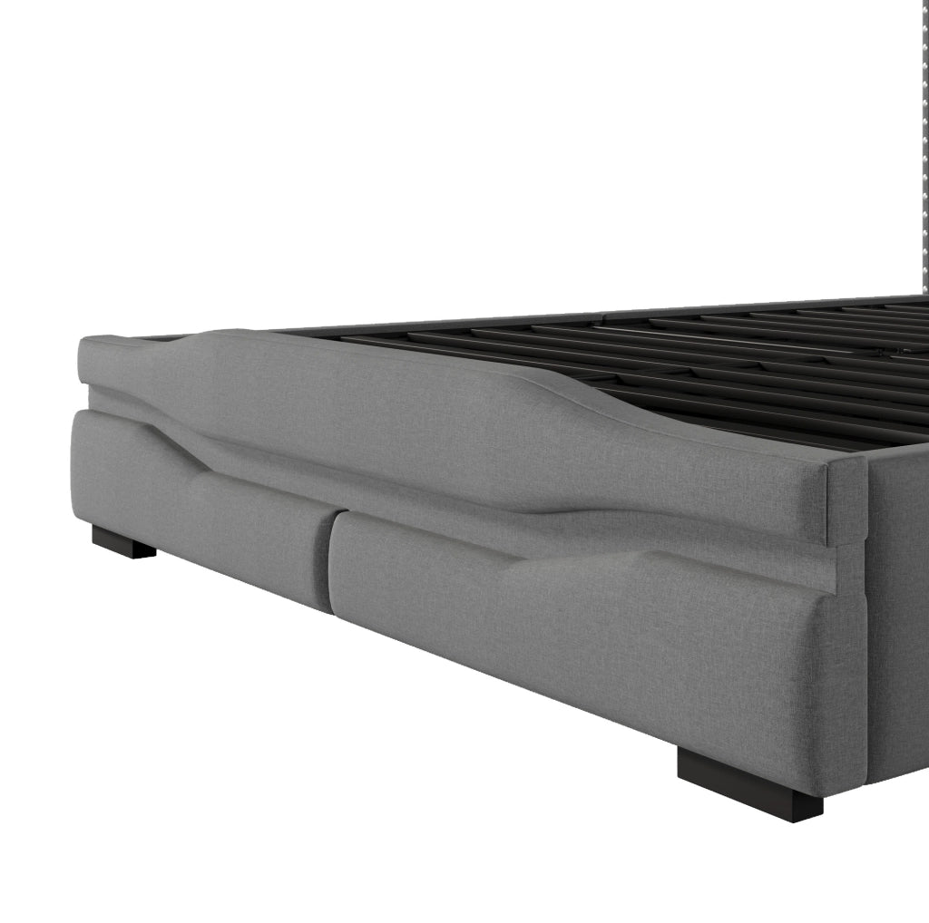 Letto imbottito con contenitore, illuminazione LED e presa di ricarica