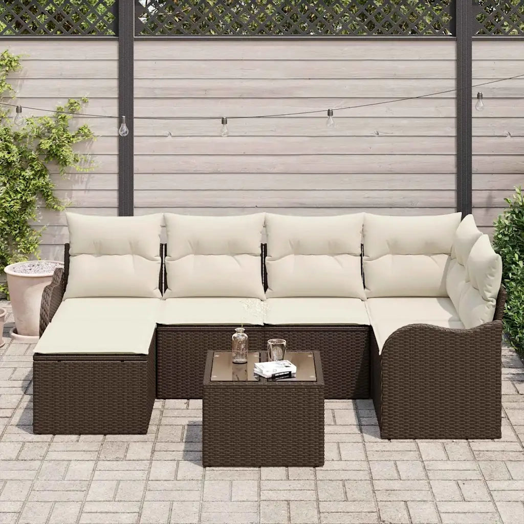 Set Divano da Giardino 7 pcs Marrone e bianco Poly Rattan 3354447