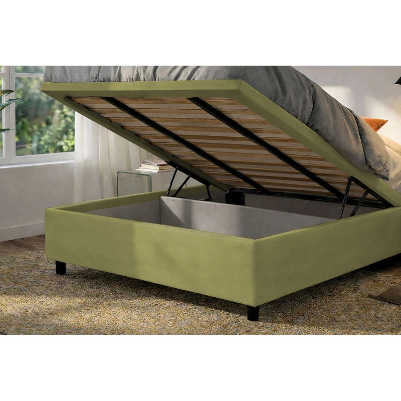 Letto imbottito Matrimoniale 160x200 cm Soft - Contenitore,Microfibra,Tè verde