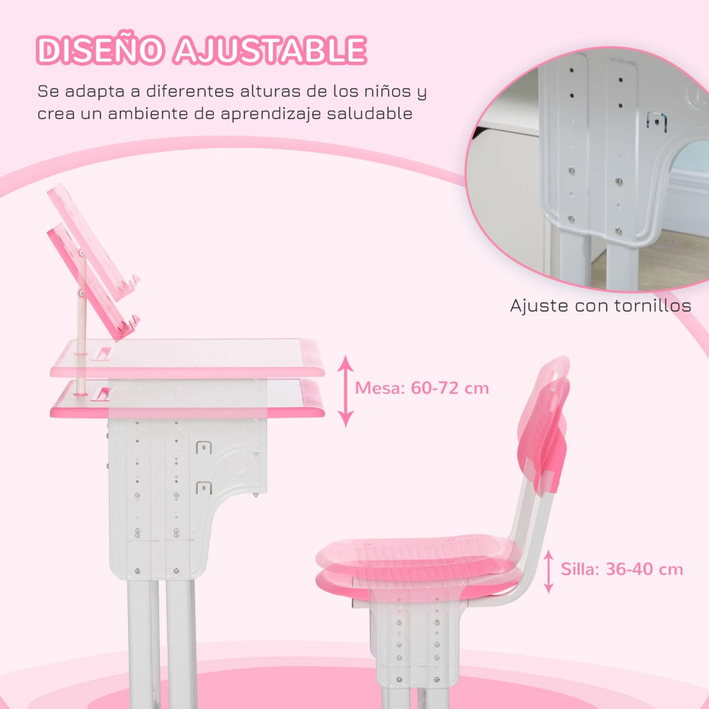 Scrivania Bambini con Sedia ¨C zephmum ¨C 60x45x90-102 cm Rosa