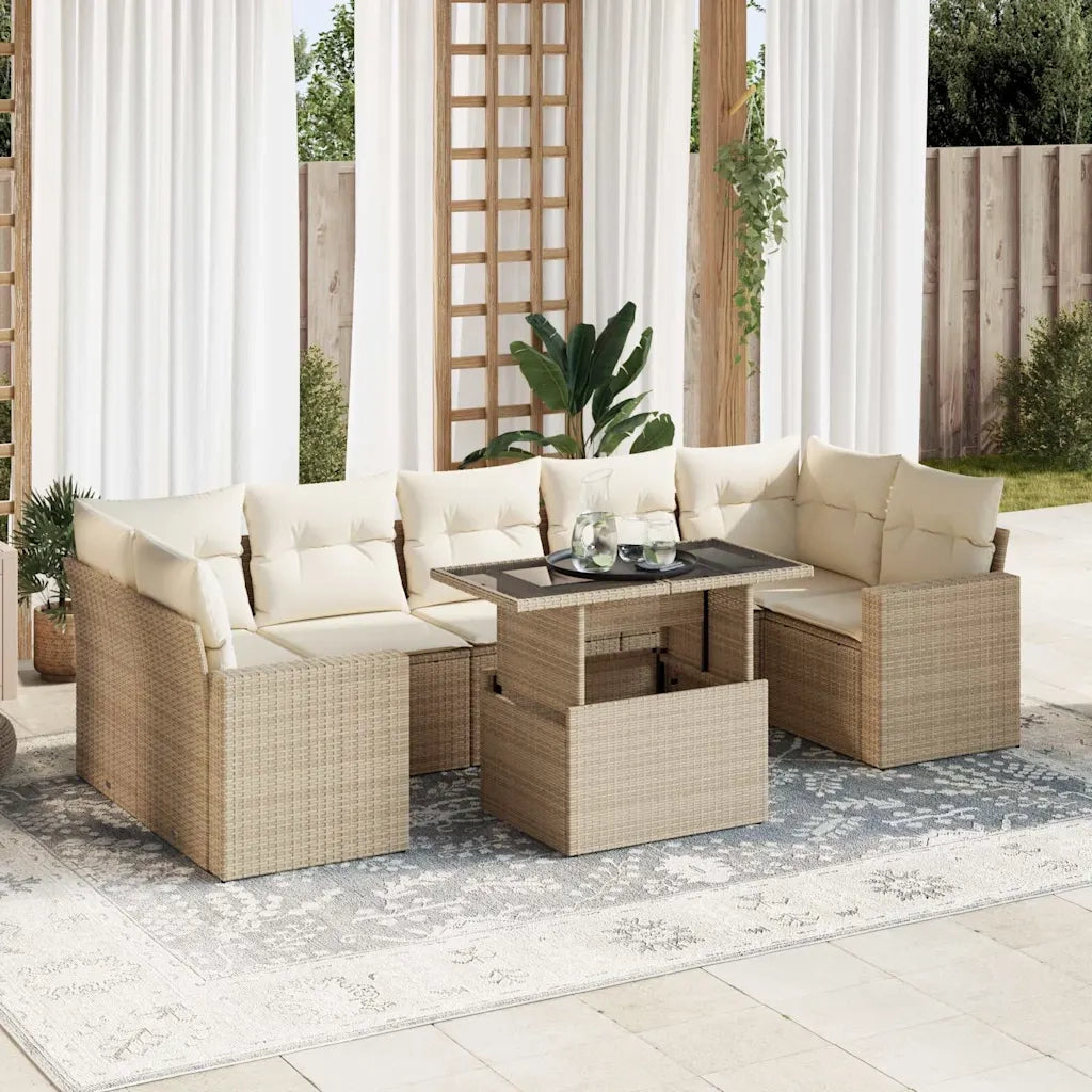 Set Divano da Giardino 8 pz con Cuscini Beige in Polyrattan 3326279
