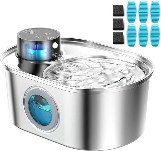 Fonte di acqua per gatti in acciaio inossidabile wireless - sensore di acqua per fonte di accumulator - pompa di acqua silenziosa - 6 filtri