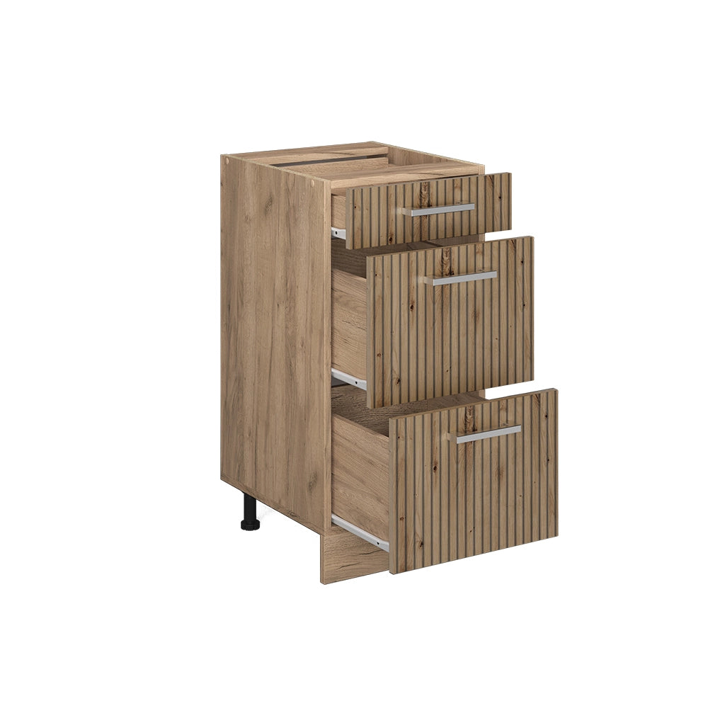 Vicco Mobiletto base per cucina Rovere artigianale 40 cm con cassetti, PL Rovere