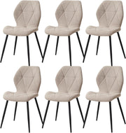 GrandCA HOME Set di 6 Sedie da Pranzo, Sedie da Pranzo Imbottite, Sedie da Cucina Nordiche con Gambe in Metallo, Cuscini in Tessuto a Rombi, Beige-R
