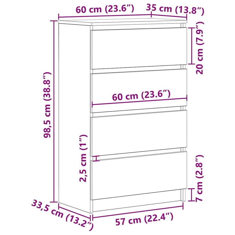 Sideboard Concrete Grey 60x35x98.5 Cm Wood-based Material
