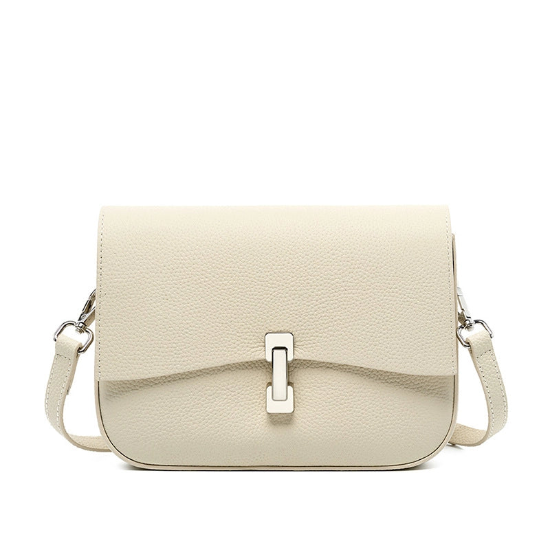 Borsa a tracolla quadrata da donna in vera pelle, modello a marsupio, colore bianco.