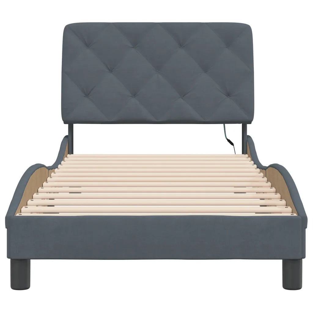 Giroletto con LED senza Materasso-Struttura Letto Grigio Scuro 90x190 cm in Velluto